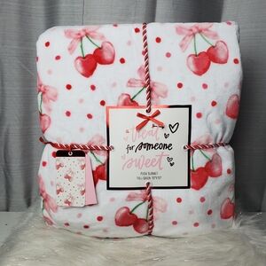 TREAT FOR SOMEONE SWEET Pink Bow Cherry Heart Plush Blanket